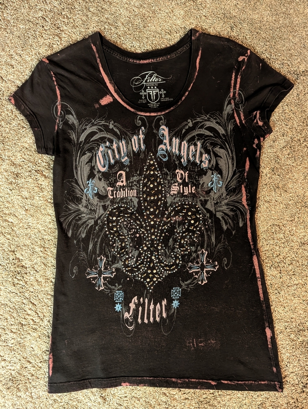 Women's Acid Washed Black  T Shirt Size Med. Filter Brand From The Buckle